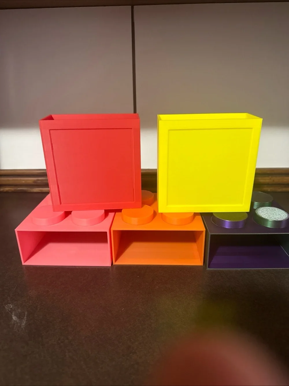 3D Printed Building Block Storage Boxes Set of 5 Colorful LEGO Style